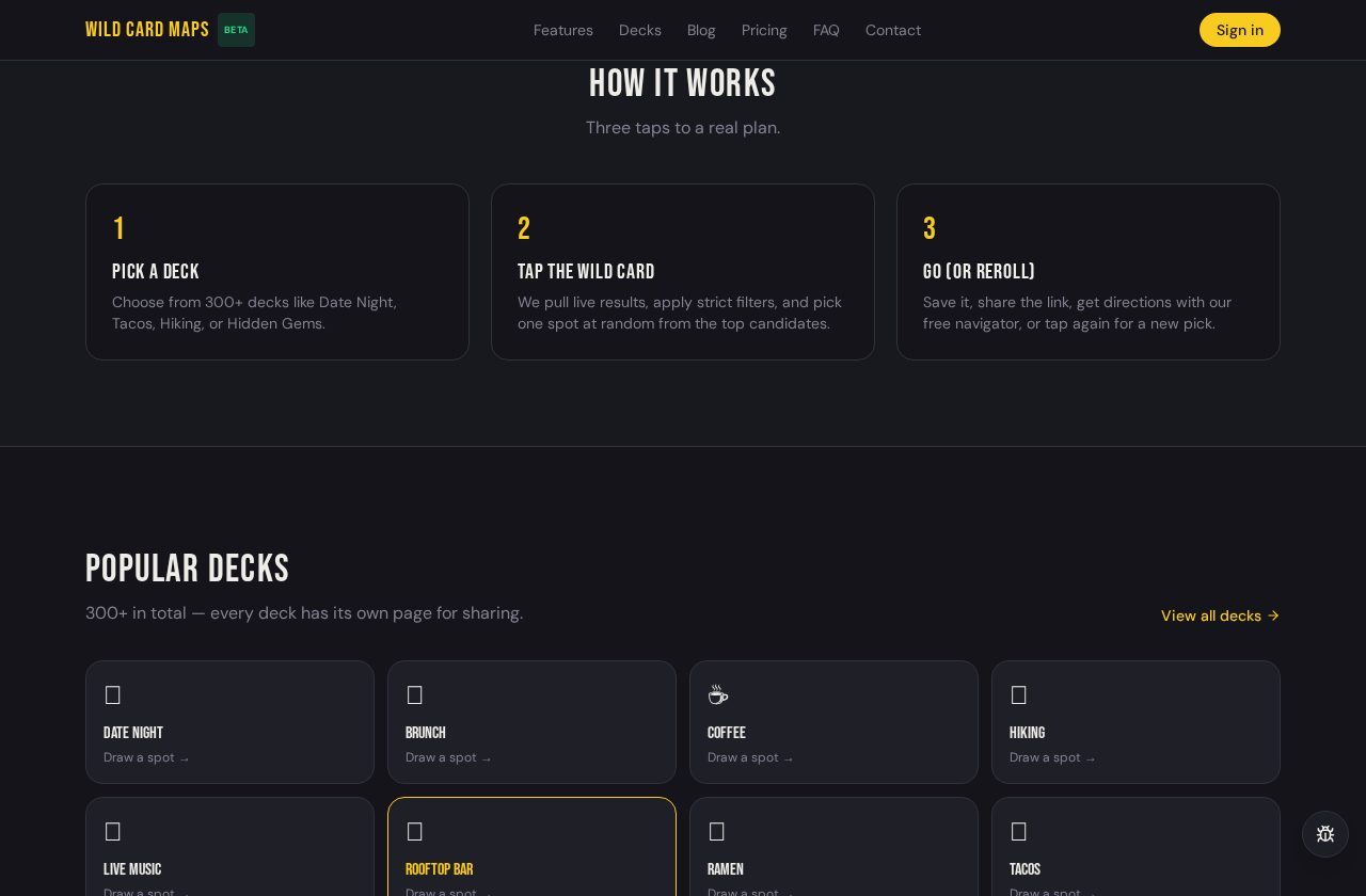 Three taps to a real plan: pick a deck, tap the card, go