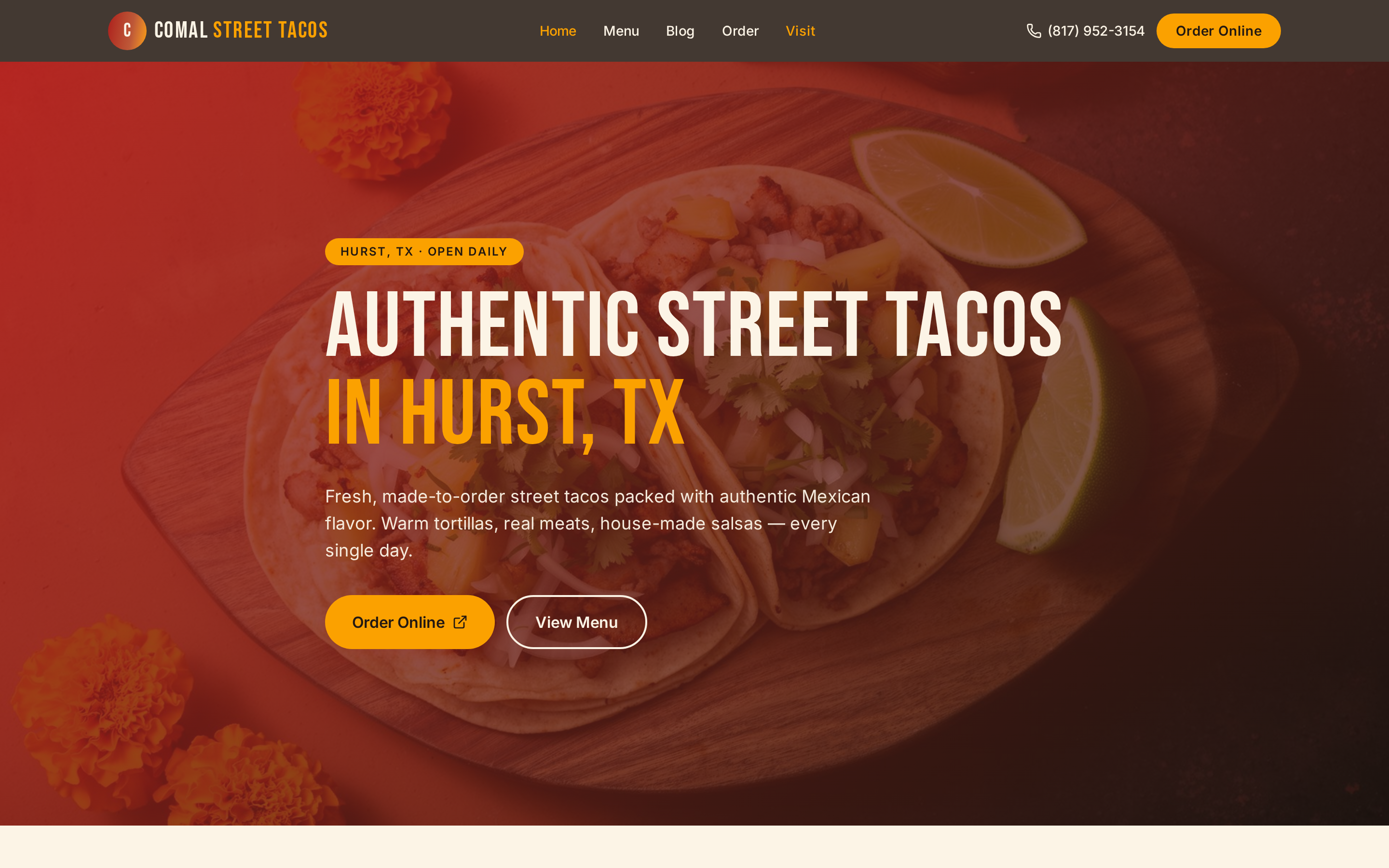Comal Street Tacos website preview on mobile and desktop