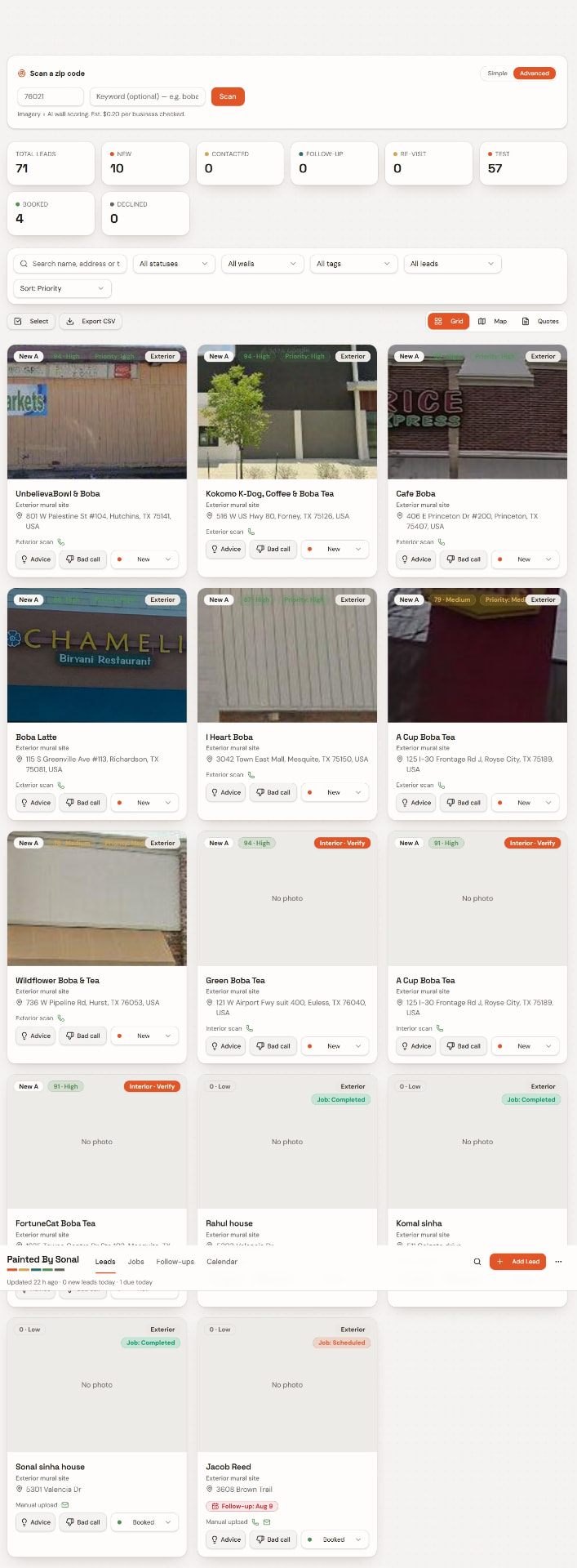 AI zip-code scanning with scored wall candidates