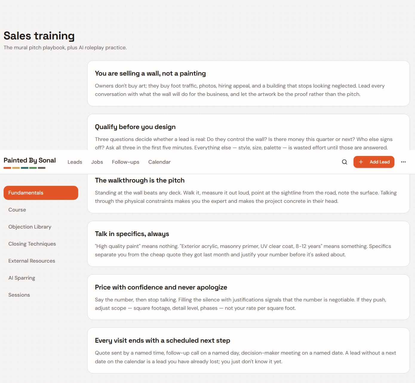 Mural-specific B2B sales training hub