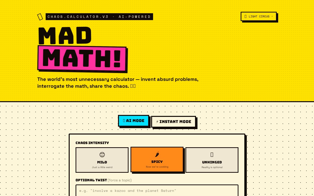 Mad Math AI website screenshot